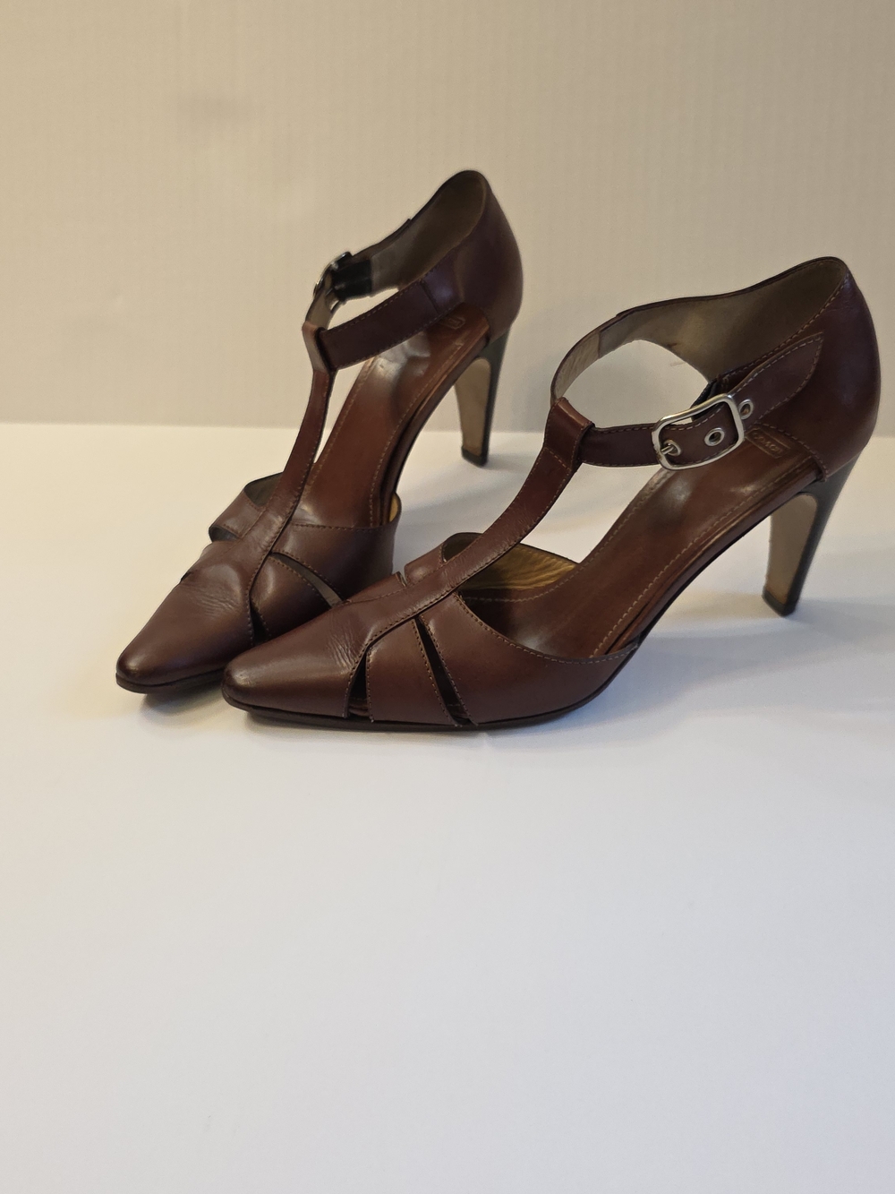 Coach Brown Leather T-Strap Heels